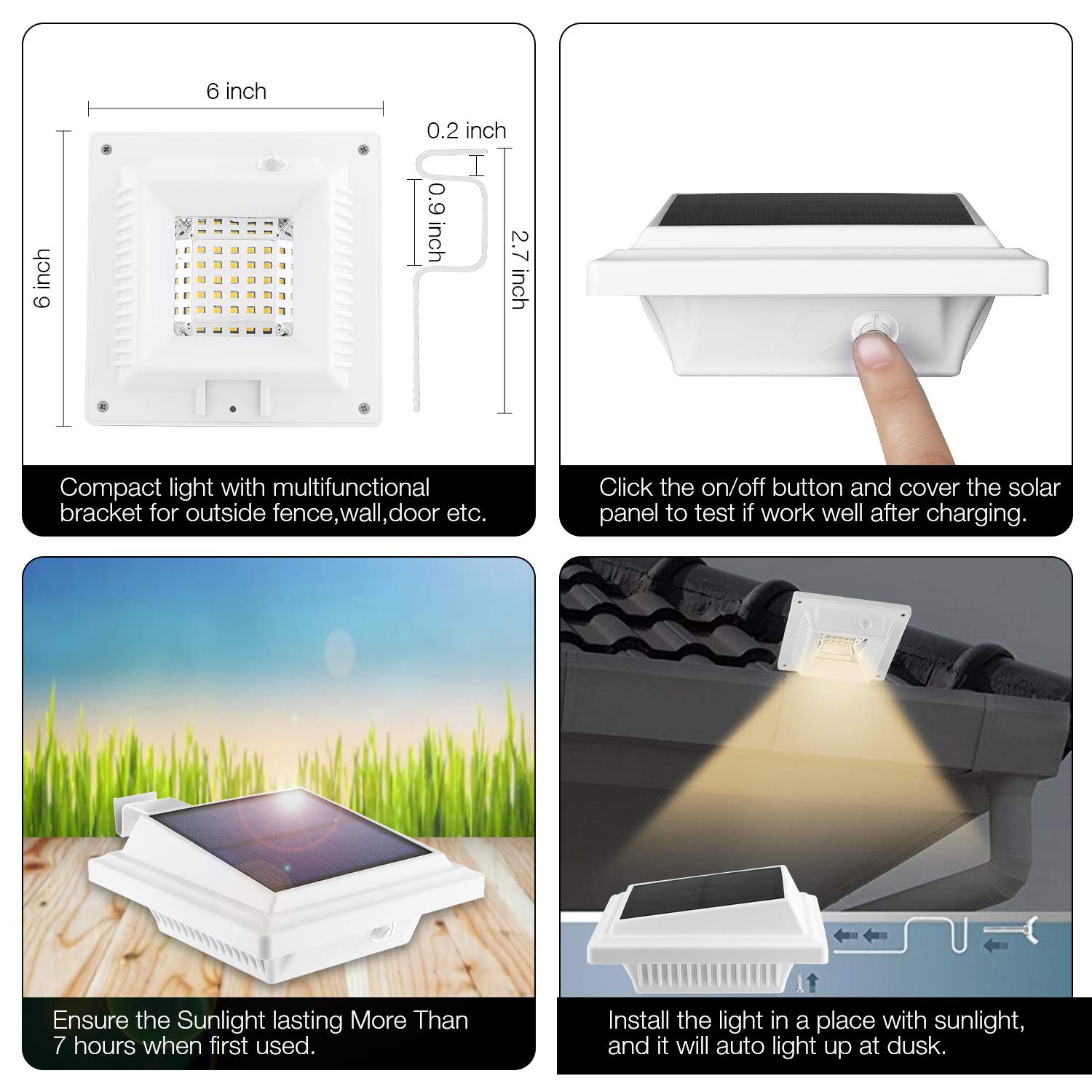 Solarna Lampa do Rynny Dachowej, do Użytku na Zewnątrz, 25 Diod LED, Automatyczne Włączanie/Wyłączanie, Białe, Ciepłe Białe Światło (2 Sztuk)