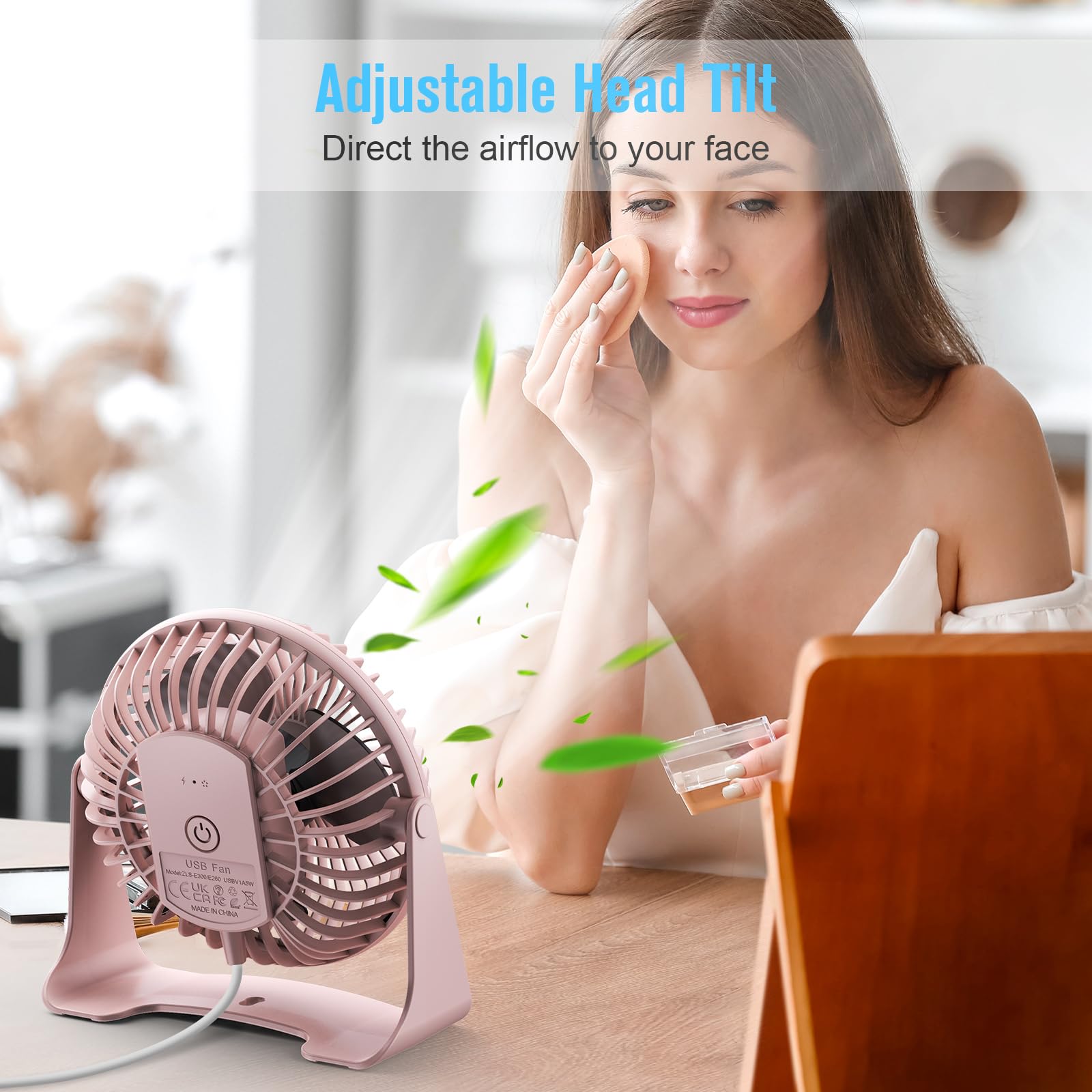 Ventilador de escritorio pequeño USB, ventiladores portátiles con 3 velocidades de flujo de aire fuerte, funcionamiento silencioso y rotación de 360°, ventilador de mesa personal para el hogar, 3