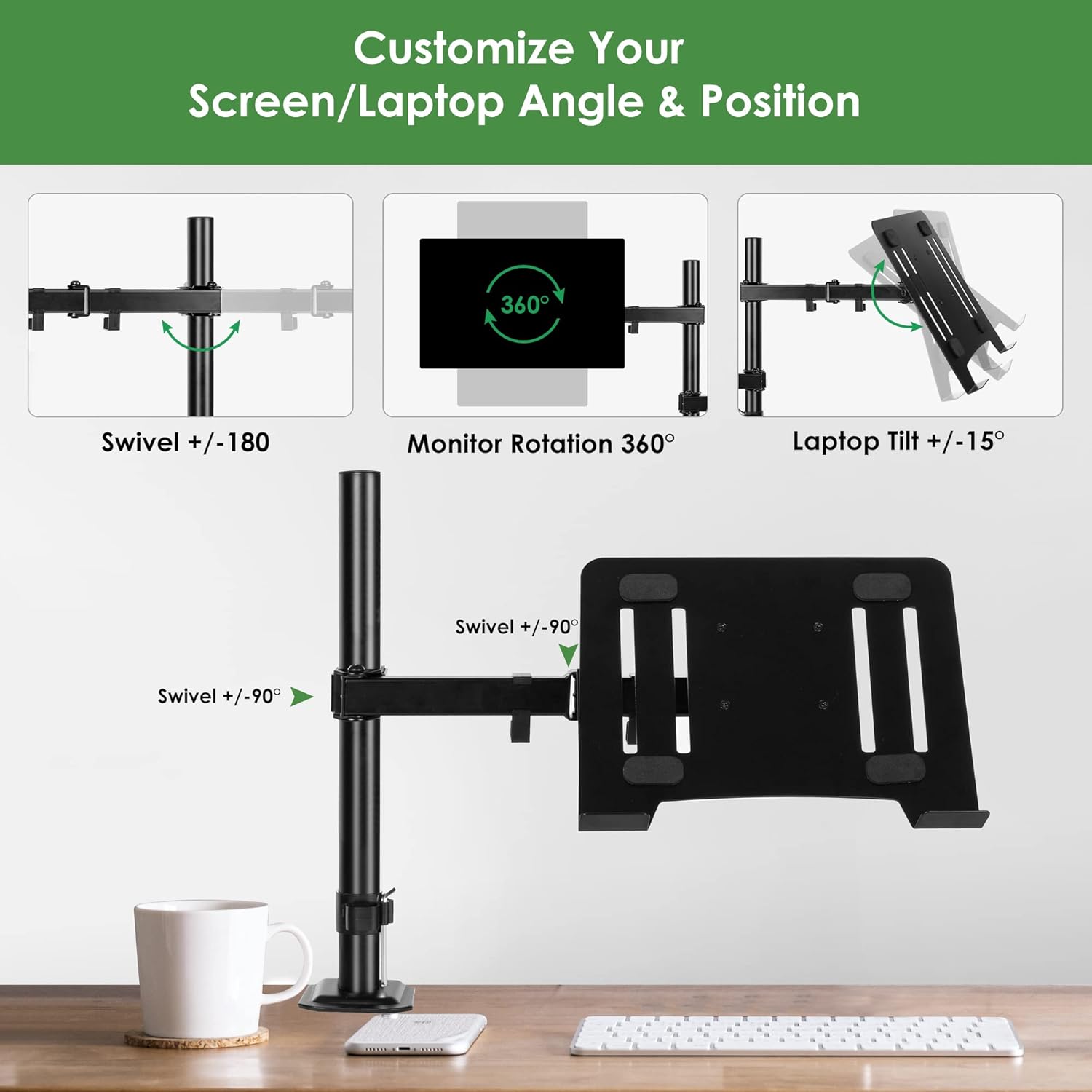 Buy Laptop Desk Mount Stand with VESA Tray, Single Laptop Arm Mount