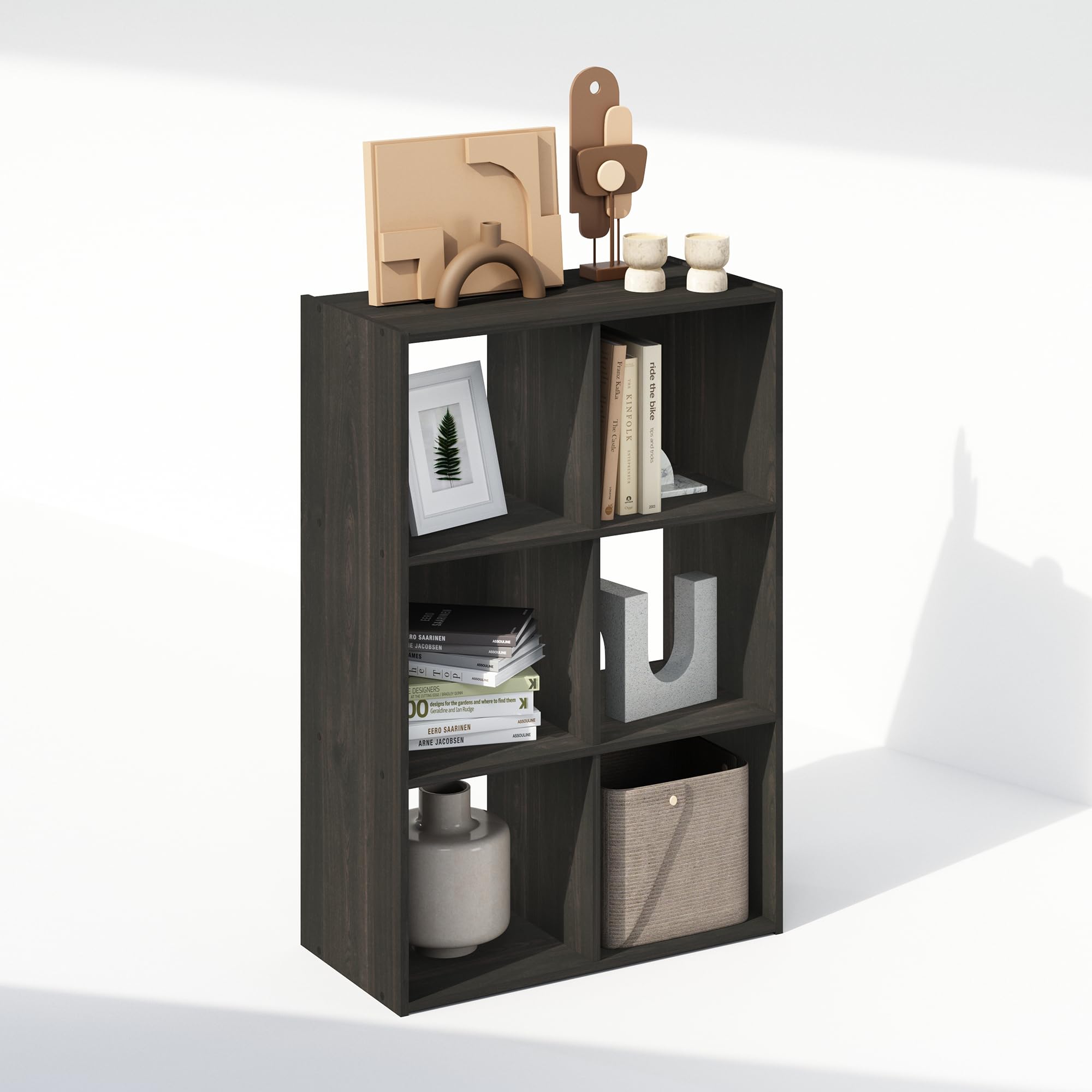 furinno pelli cubic storage cabinet, bookcase, bookshelf, 6-cube, espresso