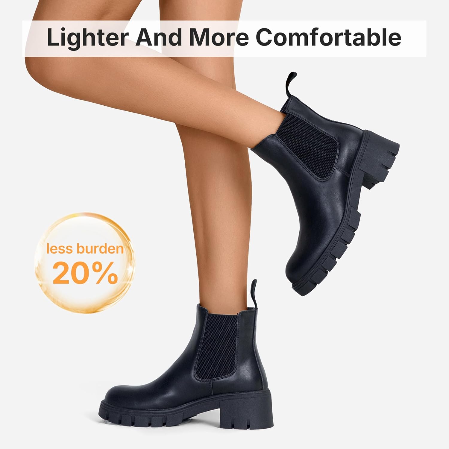 Vepose Women's 936 Chelsea Ankle Boots Platform Lug Sole Elastic Slip on Booties - Image 3