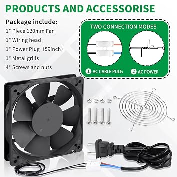 Küçük 120mm x 25mm EC 4 İnç Fırçasız Eksenel Fan, AC Fişli 110v 120v 220v 240v DIY Mini Kutu için Çift Bilyalı, Elektronik Kabin Egzozu, Bitki Büyümesi için Soğutma Havalandırması