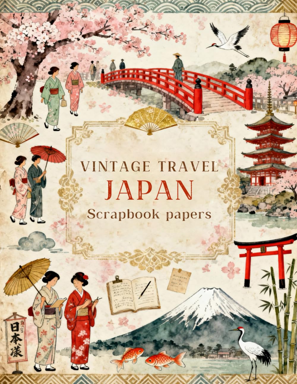 VINTAGE TRAVEL JAPAN Scrapbook papers: Over 200 Craft Elements & Pattern Designs for Scrapbooking