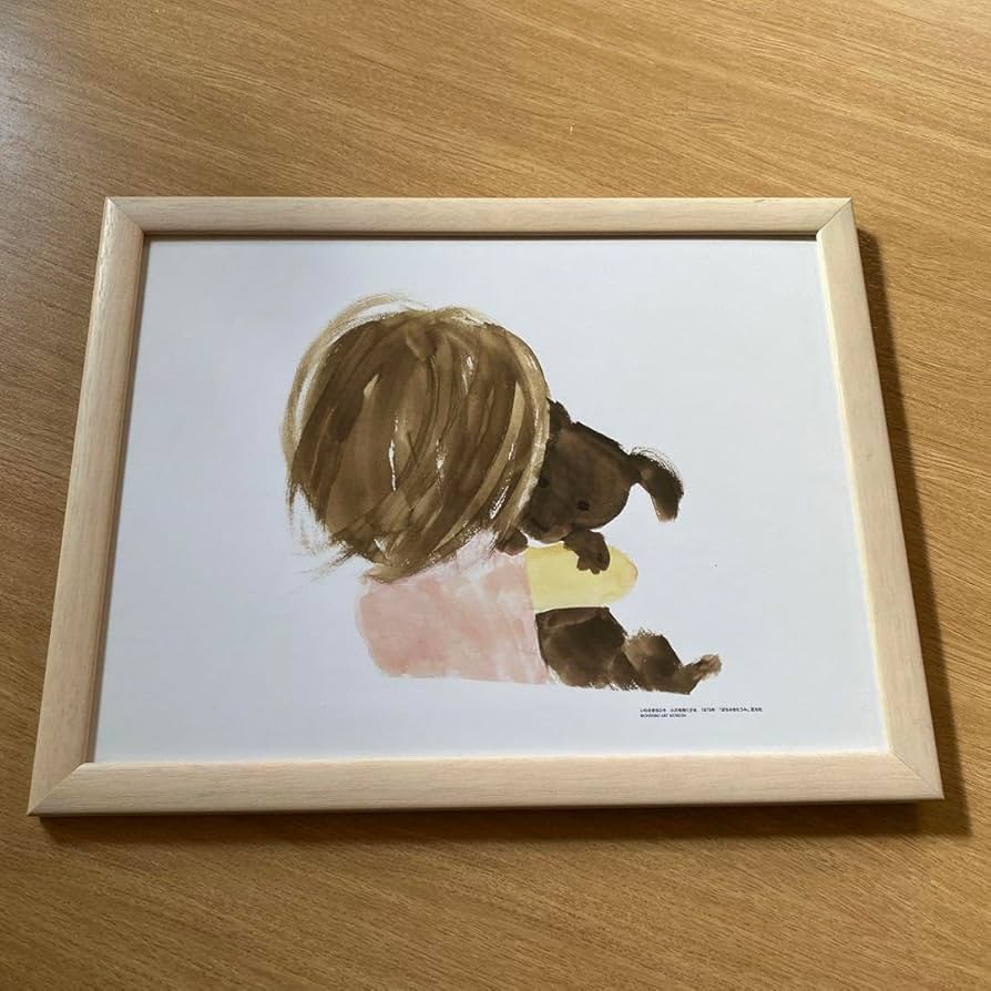 Amazon.co.jp: いわさきちひろ 絵画 小犬を抱く少女 外径41.5cm x 32.5