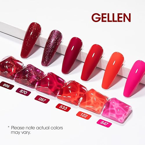 Miniatura 10 de Gellen Juego de 6 esmaltes de uñas de gel rosa, 6 colores de 0.3 onzas líquidas, tonos rosa intenso, magenta, Sakura, rosa suave, esmalte de gel