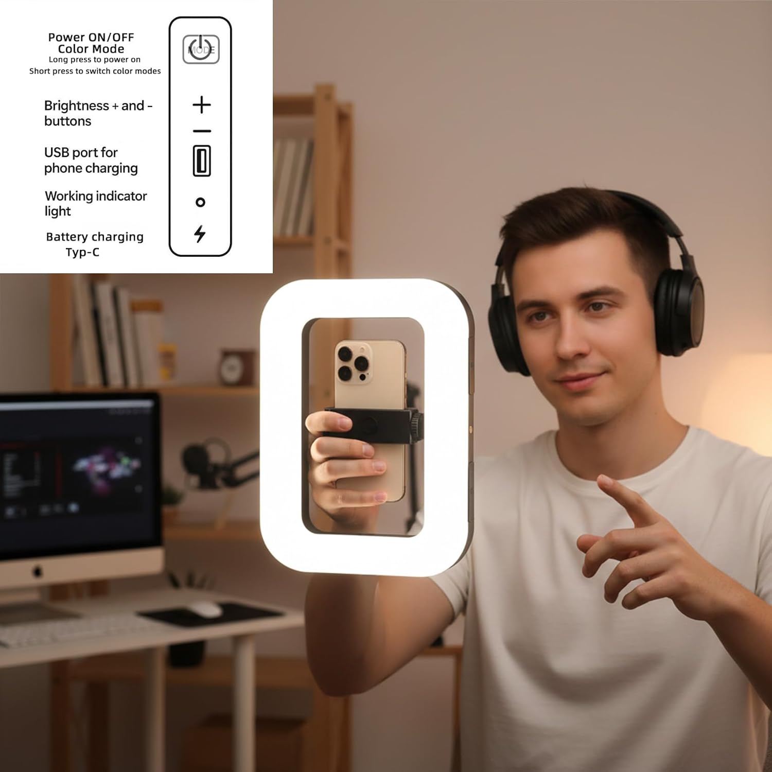 Phone Light with 47 RGB Colors,Handheld Stabilize Ring Light with 8000mAh, Ring Light for Phone Selfie Recording YouTube and TikTok Content,luz para grabar Smartphone Video Rig