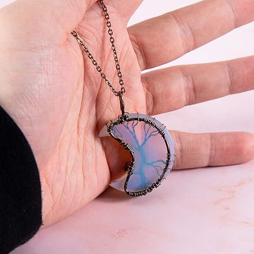 Miniatura 3 de Bivei Life Tree Crescent Moon Necklaces for Women,Copper Wire Wrap Gemstones Pendant Crystals and Natural Stones Necklace Witch Jewellery Christmas