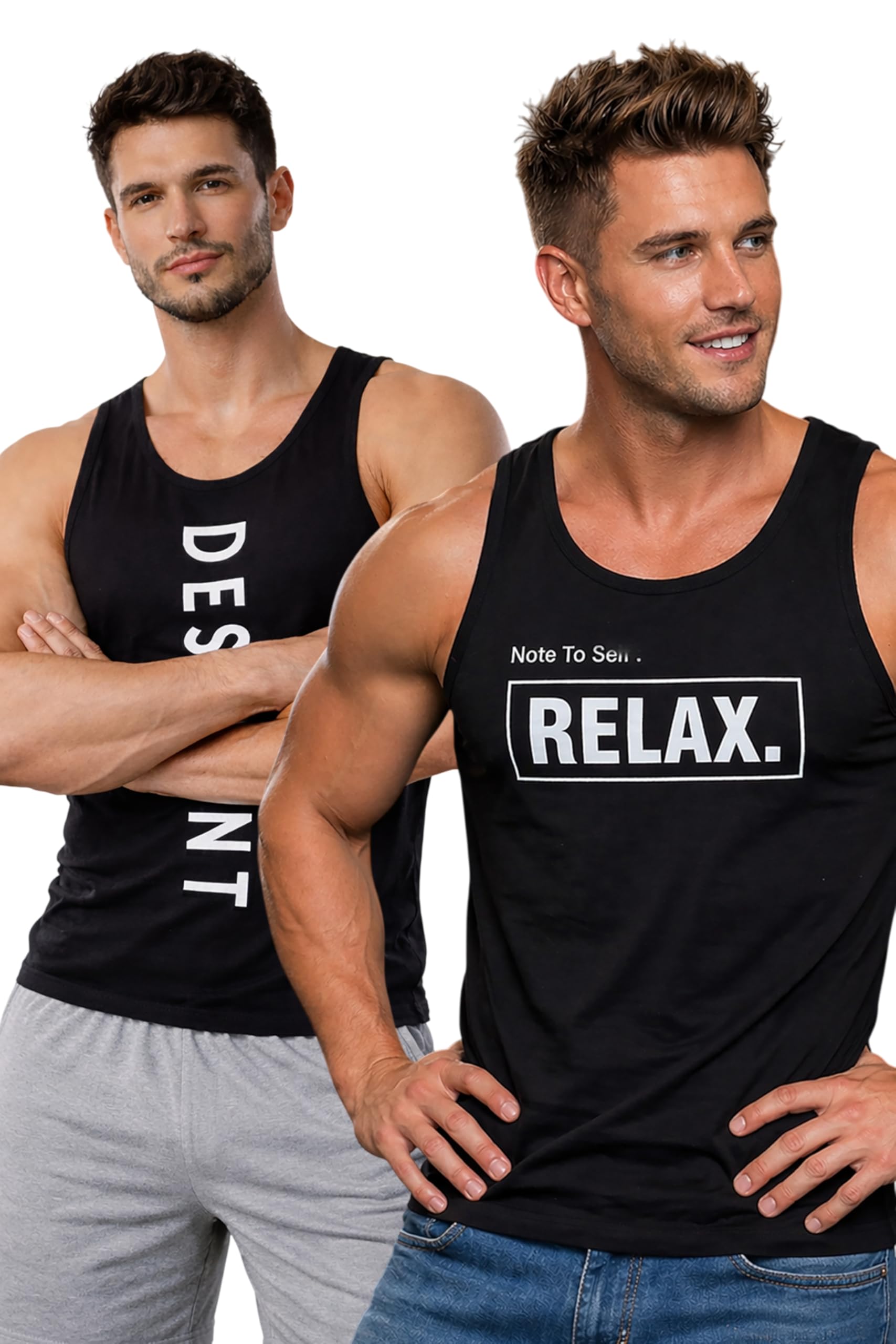 Polyester Letter Printed Vest for Men - Pack of 2 - Black | Round Neck | Sleeveless | Regular Fit | Summer & Gym Wear Tank Top for Men-image-15