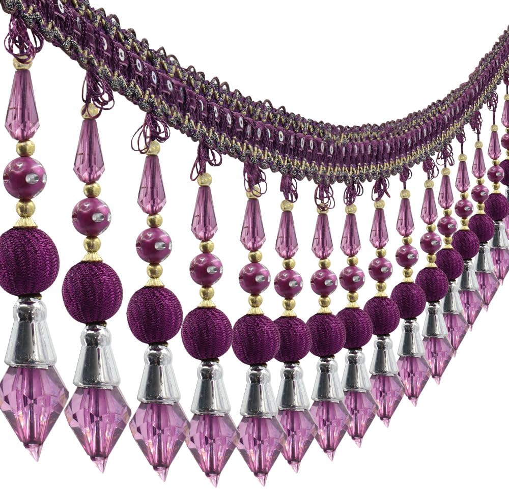 3yards Beading Fringe Trimming Long Beads Tassel Curtain Trim Ribbon Trim for Cover Edge Decorative (Purple)