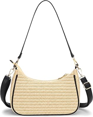 Straw Shoulder Bag for Women Summer Woven Colorful Stripe Purse