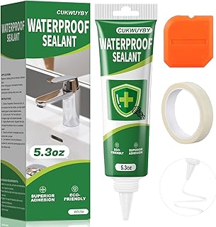 1 Pack Silicone Caulk 5.2 Oz Squeeze Tube Waterproof Silicone Sealant for Kitchen Bathroom Stronger Adhesion White Caulk for Window Toilet Sink Door Caulking Sealant with Tape and Scraper