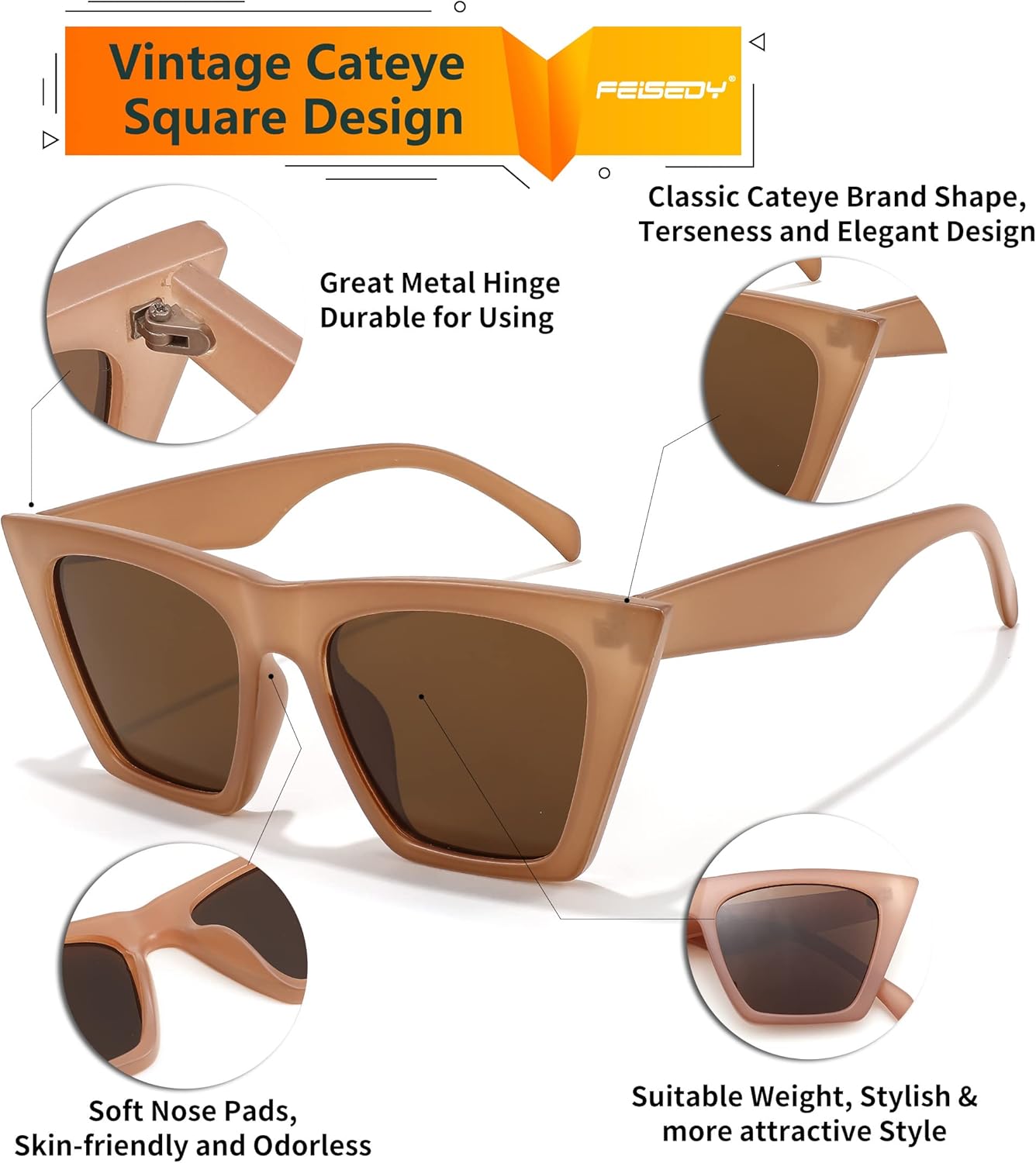 FEISEDY Vintage Square Cat Eye Sunglasses Women Trendy Cateye Sunglasses B2473 - Image 4