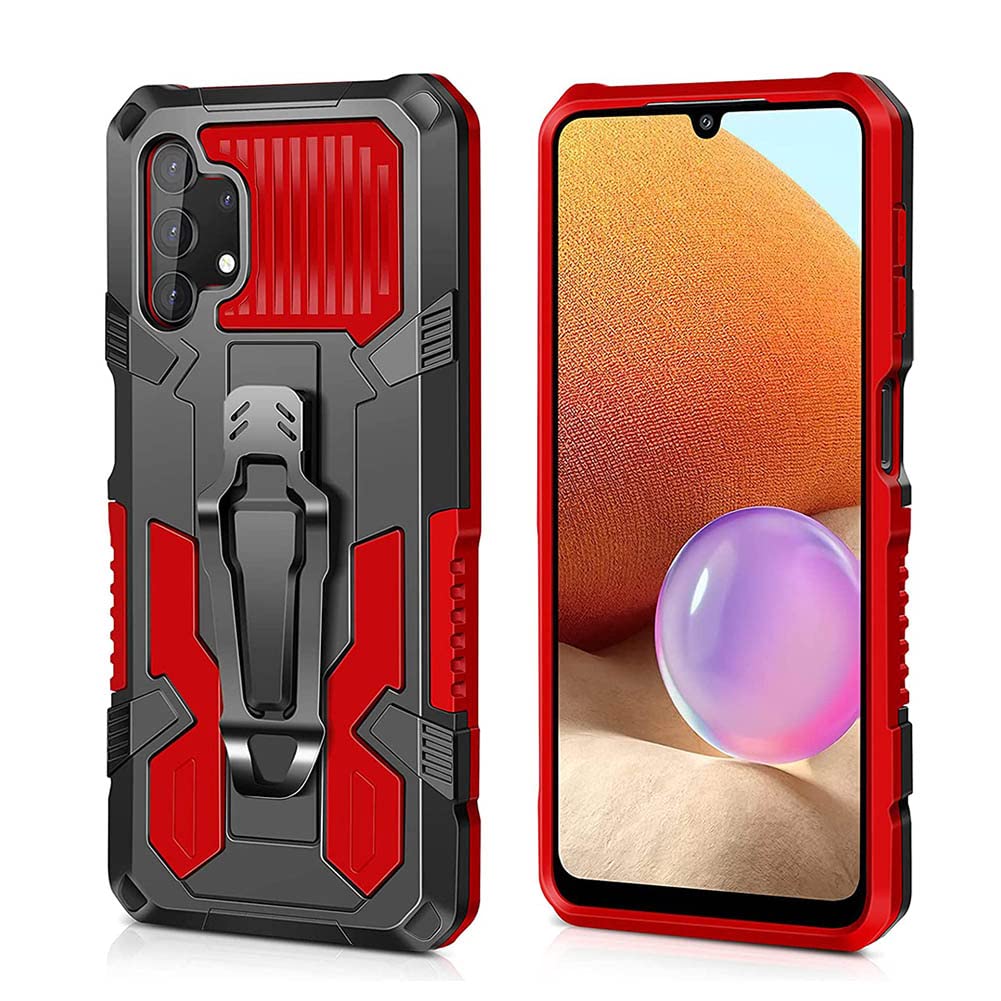 Designed for Samsung Galaxy A32 5G Case, [Not Fit Samsung A32 4G] Double-Layer Plastic TPU Cover Shockproof Heavy Duty Kickstand Cover & Belt Clip for Galaxy A32 5G 6.4"(Red)