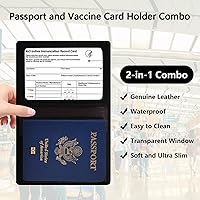 Vista 2 de Funda para pasaporte de piel auténtica elegante cartera de cuero para pasaporte con ranura para tarjeta de registro de inmunización de 4 x 3