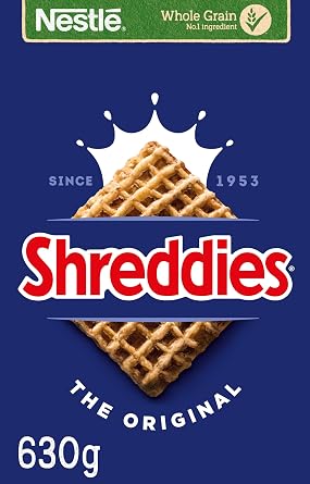 Nestl  Cereals - Shreddies Breakfast Cereal - Bitesize Wholegrain Wheat Squares - The Original - High Fibre, No Added Sugar - 630g