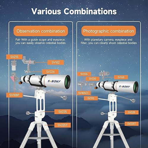 Miniatura 26 de SVBONY Telescopio refractor SV503, refractor acromático de dispersión extra baja F7 de 3.150 in OTA, enfoque de doble velocidad, telescopio