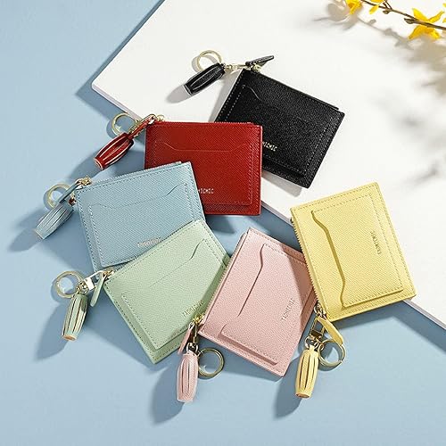 Miniatura 7 de Valentoria Tarjetero delgado con bloqueo RFID, bolsillo pequeño, monedero con cremallera, monedero minimalista de cuero, monedero, monedero y