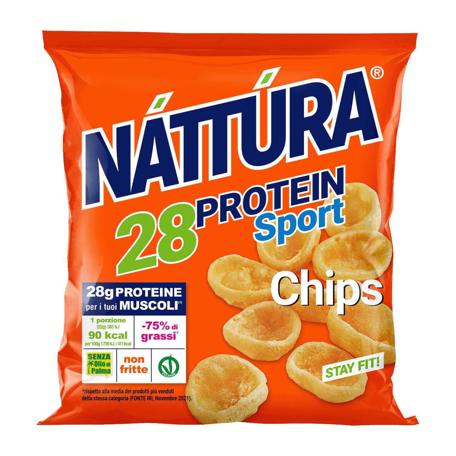 NATTURA PROTEIN SPORT Chips Monodose, Gustose Patatine Proteiche, Cotte al Forno e Senza Olio di Palma, 28% di Proteine, 16 Sacchetti da 22g