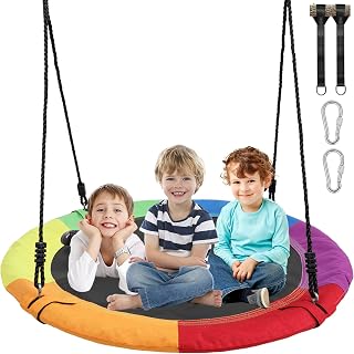 Saucer Tree Swings for Kids Outdoor, 40 Inch 700lb Weight Capacity Flying Saucer Swing with Hanging Ropes and Tree Straps (Colorful)