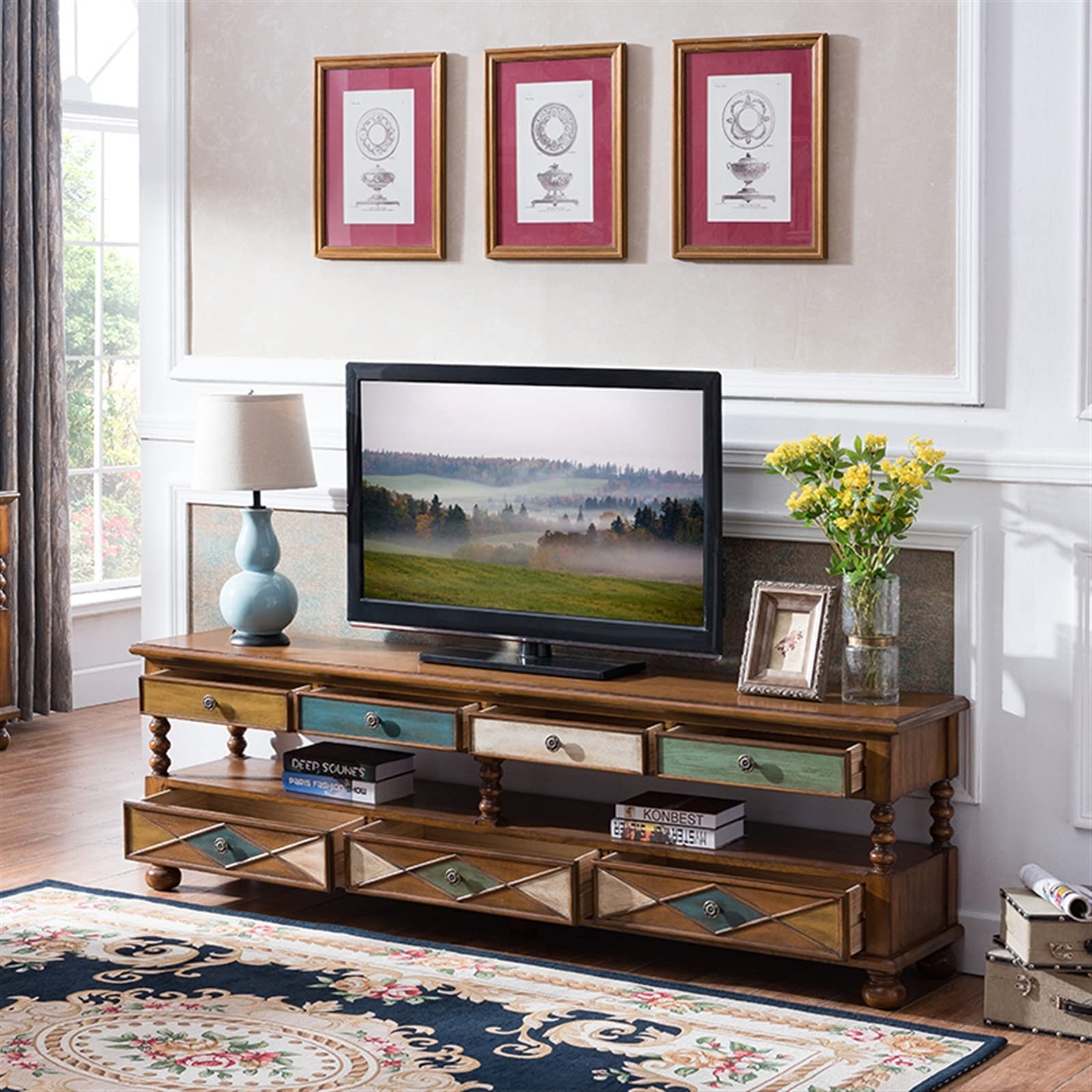 Amazon｜78.7インチテレビスタンドキャビネット、塗装されたレトロな