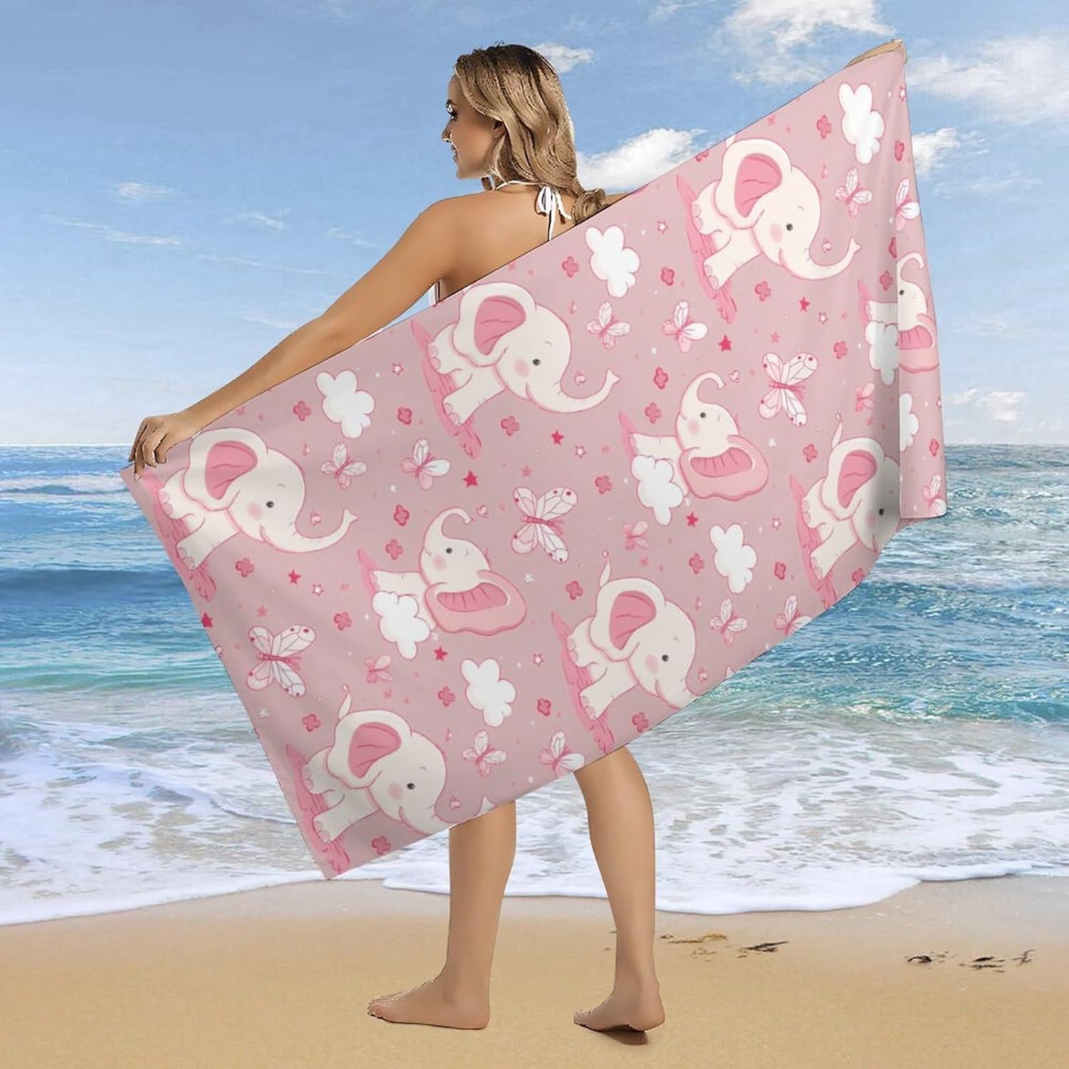 Elephant Butterfly Bath Towel Beach Towels Quick Dry Oversized Bath Blanket Highly Absorbent Towel for Women Men 160x80cm