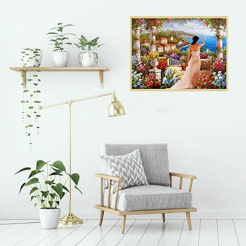 Miniatura 3 de Kits de pintura de diamantes 5D para adultos, redondos, taladradores completos en el jardín junto al mar, decoración de pared para sala de estar,