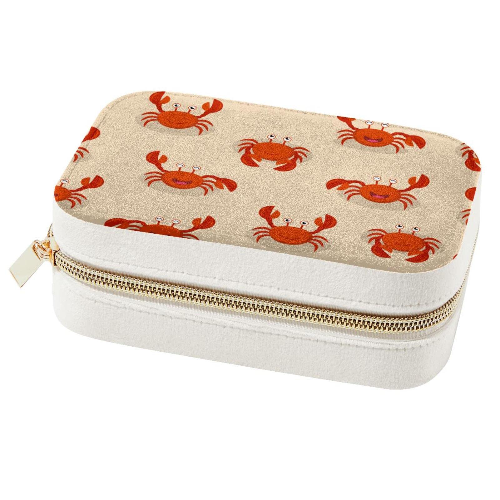 Boîte à bijoux portable anti-rayures pour boucles d'oreilles et bagues motif crabe de plage