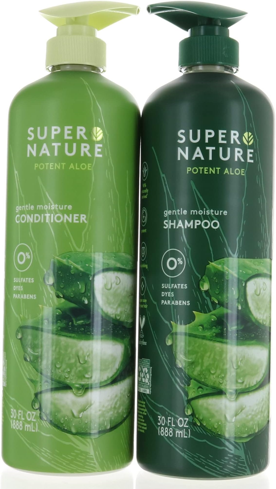 Super Nature Potent Aloe Gentle Moisture Shampoo and Conditioner Sulfates Free, 30 Fl Oz