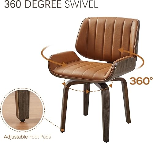 Miniatura 29 de Zouron Sillas de comedor giratorias, silla de escritorio moderna de mediados de siglo sin ruedas, silla de sala de estar de piel sintética con patas