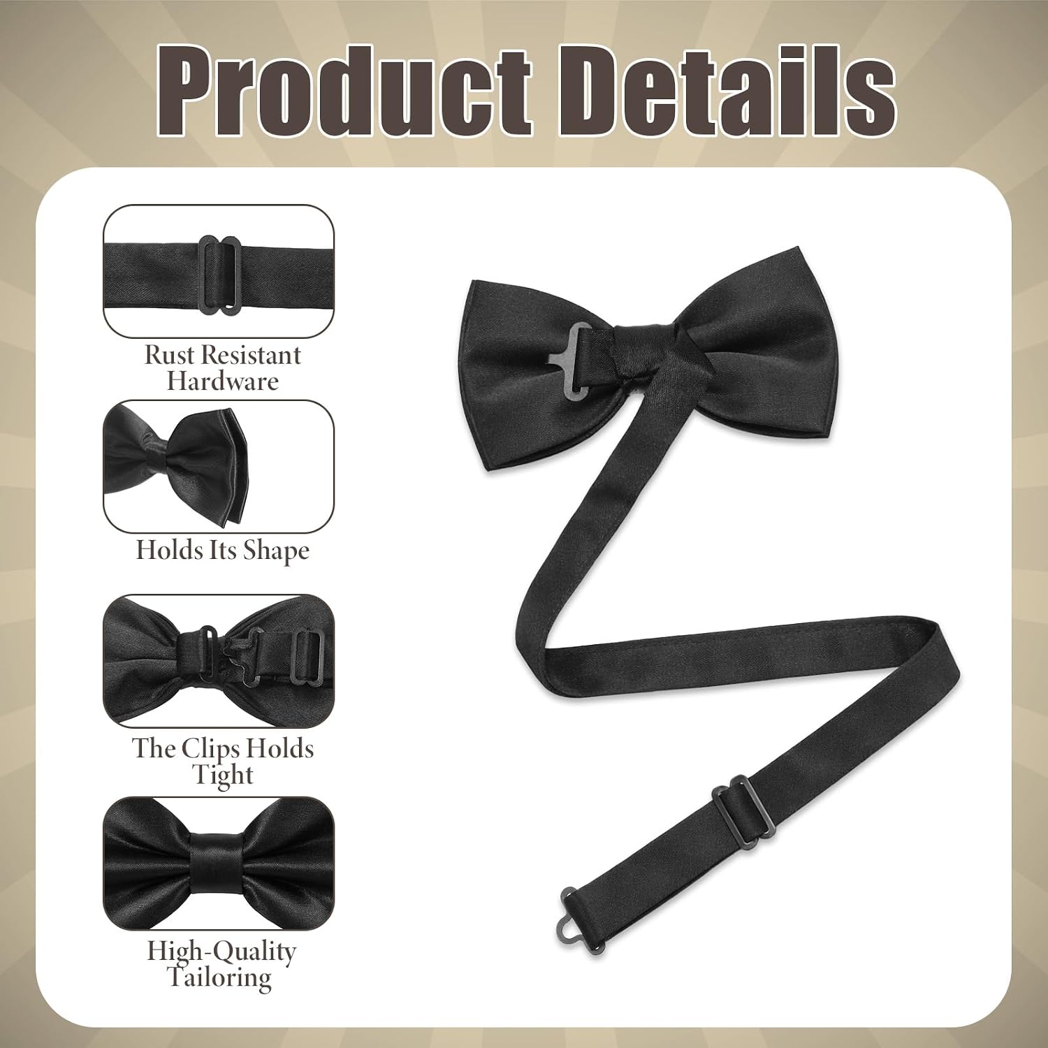 40 Pcs Bow Ties for Men Bulk, Pre-tied Adjustable Tuxedo Bowtie | Satin Solid Color Pre-tied Bow Tie for Party, Wedding, Celebrations