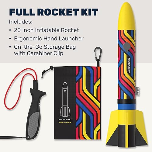 Miniatura 5 de Mighty Fun! - Kit inflable lanzado a mano Airo Rocket - Incluye cohete gigante de nailon Ripstop de 20 pulgadas, lanzador de mano y bolsa de