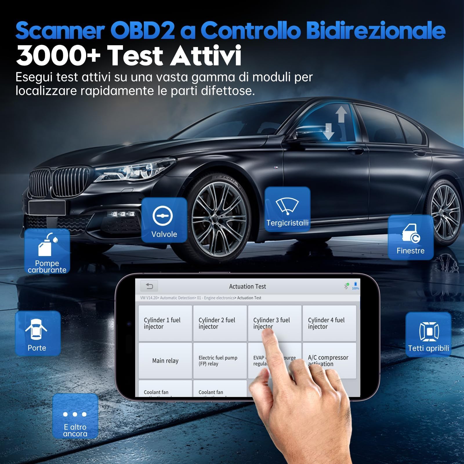 XTOOL A30M OBD2 Auto Diagnostica, Diagnosi Auto Wireless BT con 26+ Reset, Contrôle Bidirectionnel/Test Attivi e Lettura Codici Errore per Tutti i Sistemi, FCA & CANFD, Compatibile con Android e IOS