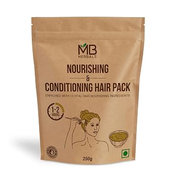 MB Herbals Hair Pack - Nourishing & Conditioning, Strengthens Roots, Deep Conditioning with Amla, Cinnamon, Aloe Vera, Sidr, Senna, Bakuchi, Aritha, Shikakai, Bhringraj, Brahmi, Indigo-8.81 oz