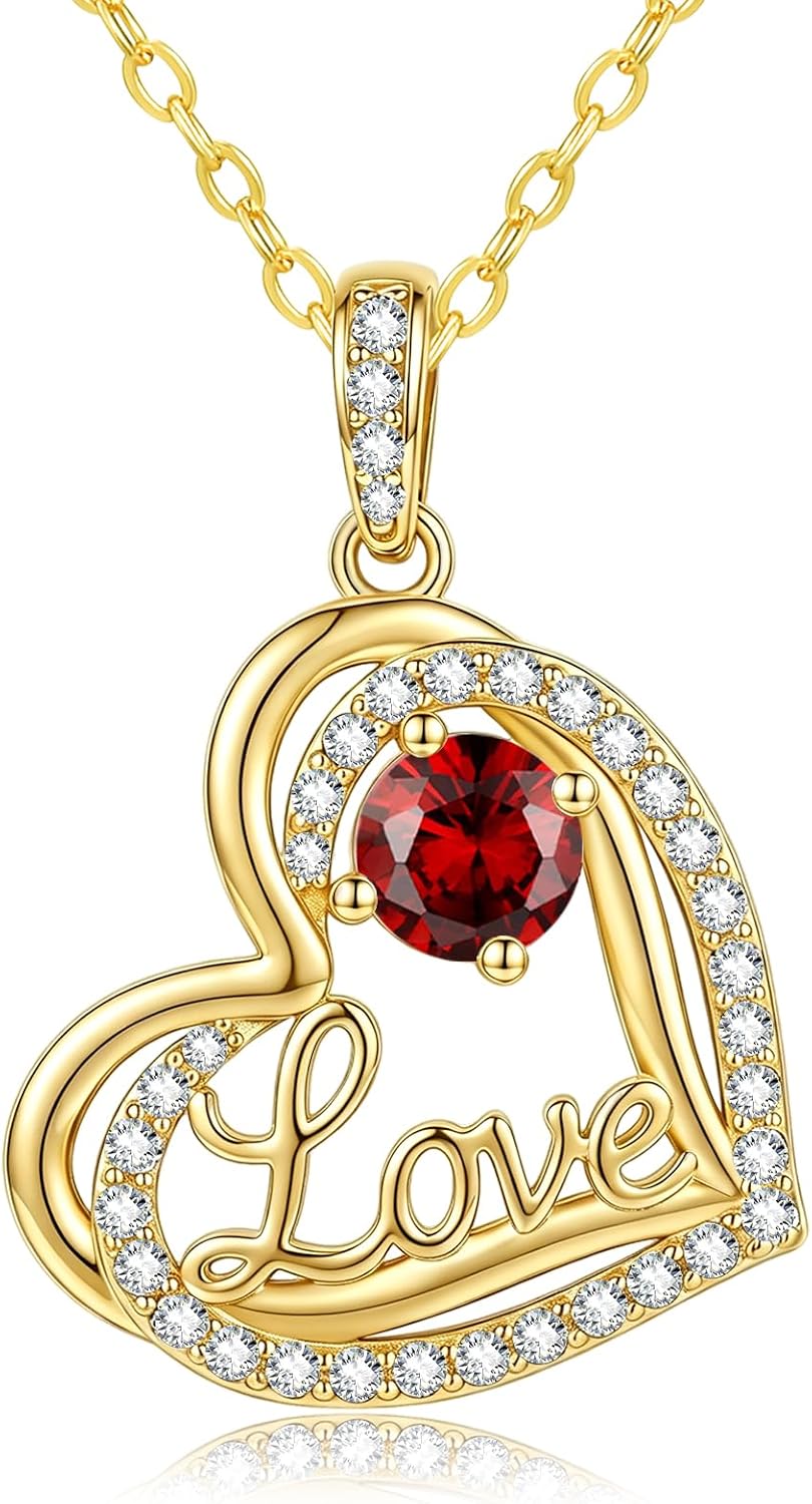 14K Gold Heart Necklace for Women Birthstone Necklace Jewelry