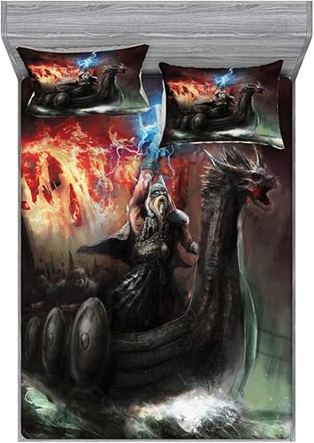 Miniatura 9 de Ambesonne Juego de sábanas bajeras y fundas de almohada, diseño retro de los videojuegos con botones de joystick vintage de los años 80 y 90, diseño