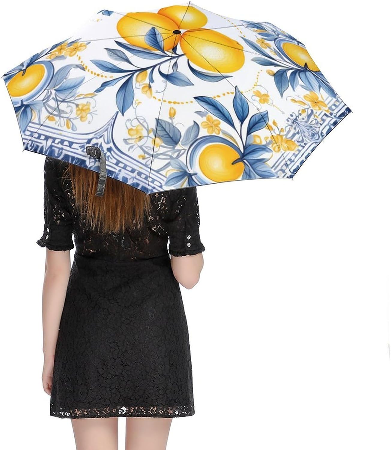 Lemons Sicily Auto Open Close Umbrella 3-Fold Design for Rain Sun Protection Summer Fruit Windproof Compact Umbrella for Walking Travel Lightweight