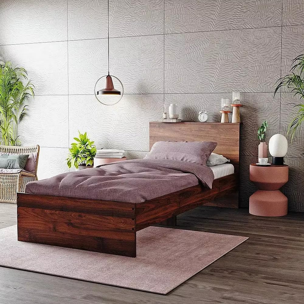Wakefit Bed | Single (78 X 36) Engineered Wood Bed Without Storage, 1 Year Warranty | - Taurus - Columbian Walnut