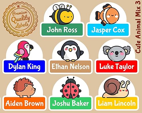 Etiquetas adorables con nombre de animales lindos 16 a 128 unidades, etiquetas perfectas para niños para guardería y suministros escolares, paquete