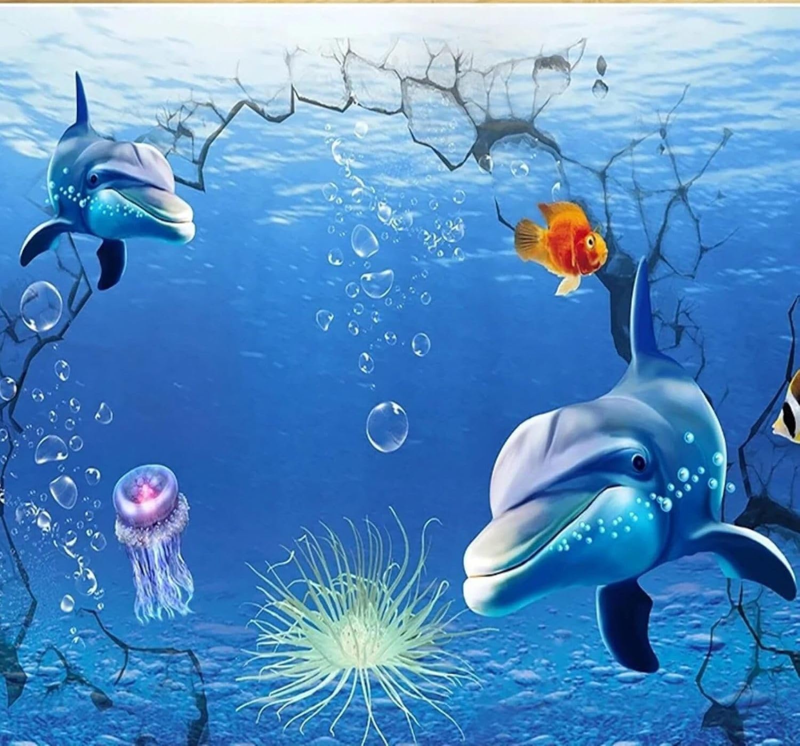 3D Papel Pintado Pared Fresco Azul Mundo Submarino Ballenas Vistas Marinas