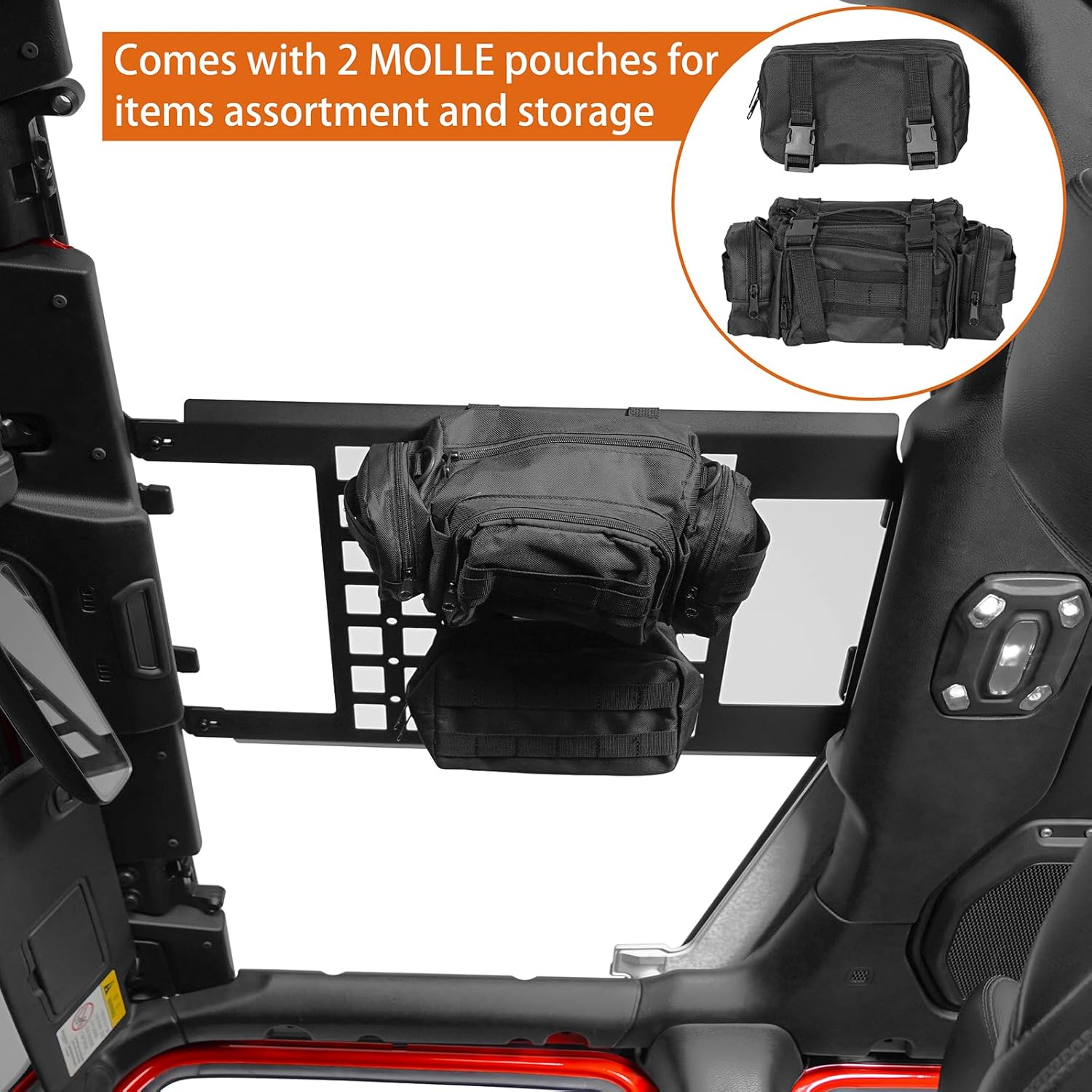 Hooke Road Front Overhead MOLLE Panel w/Pouches Roof Cargo Rack Storage Bag for 2018-2026 Jeep Wrangler JL & Gladiator JT 2/4 Doors (Hardtop Only)
