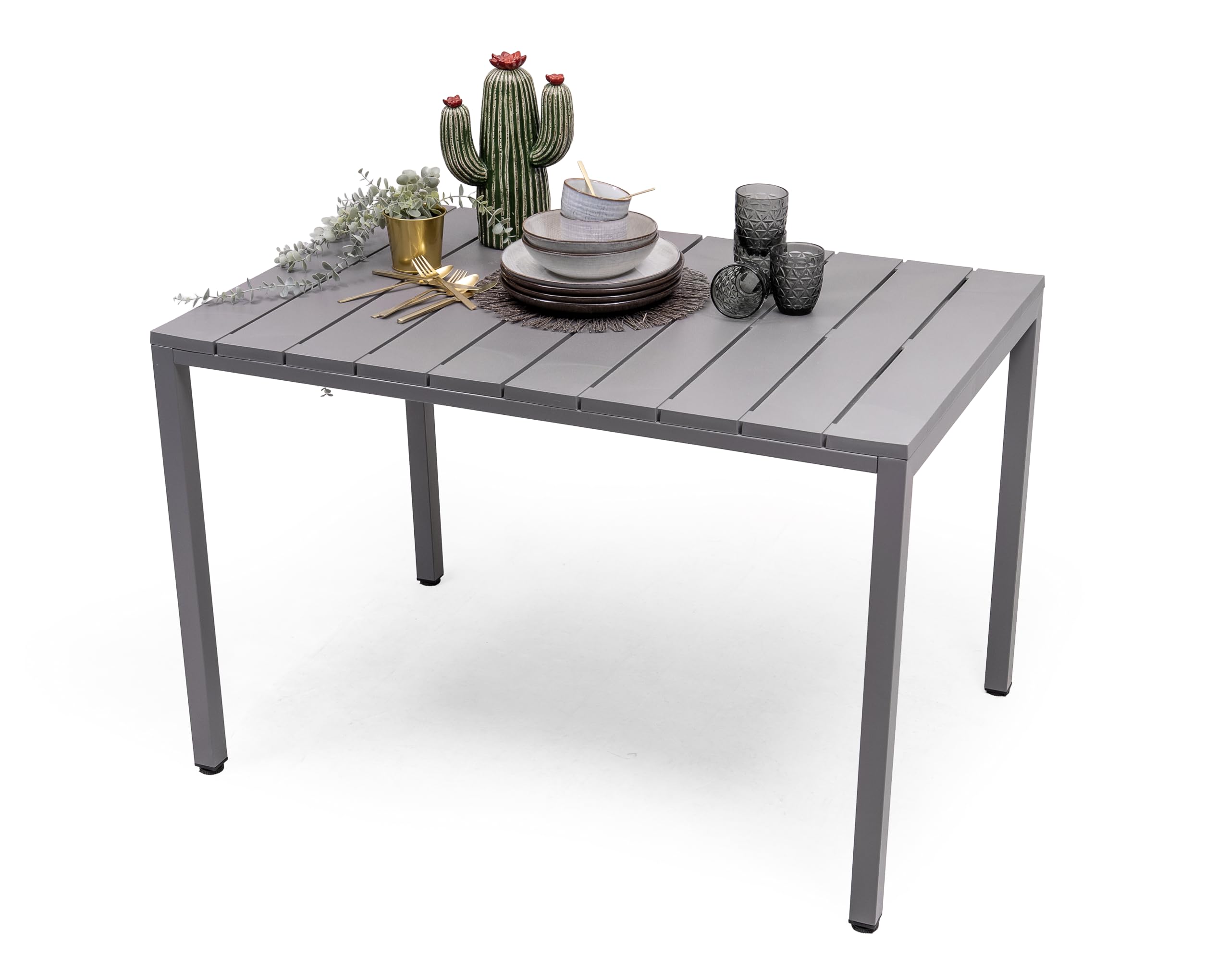 Homely – Mesa de Comedor Rectangular para jardín Ambar | 120x80 cm. 75 cm Alto | Polipropileno Material idoneo para Exterior | Color Gris