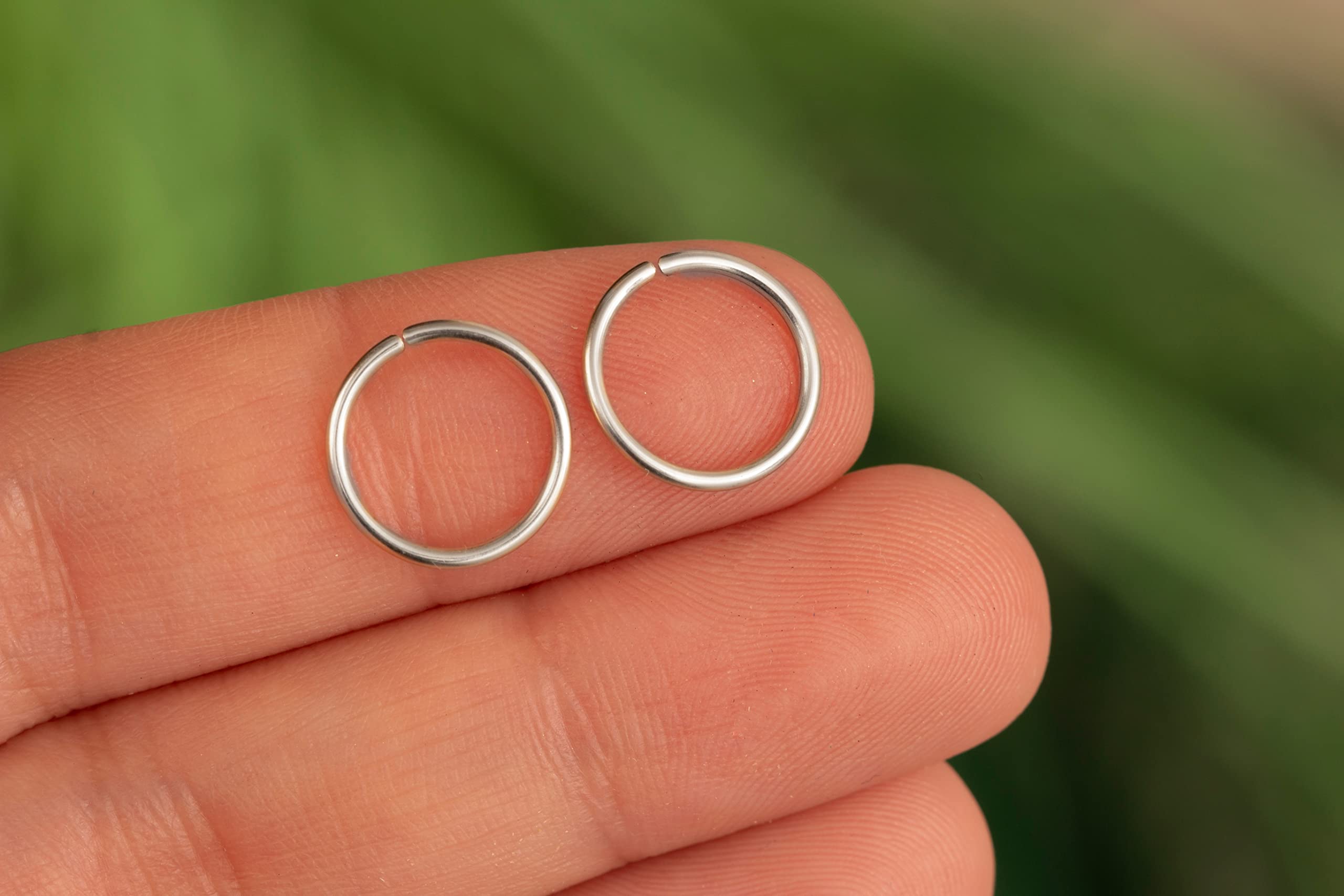 Silver Nose Piercing Nose Hoop Small Sterling Silver Huggie Hoop Earrings for Women Cartilage Nose Helix Tragus (Silver, 9mm 18 gauge / 1 pair) — view 5