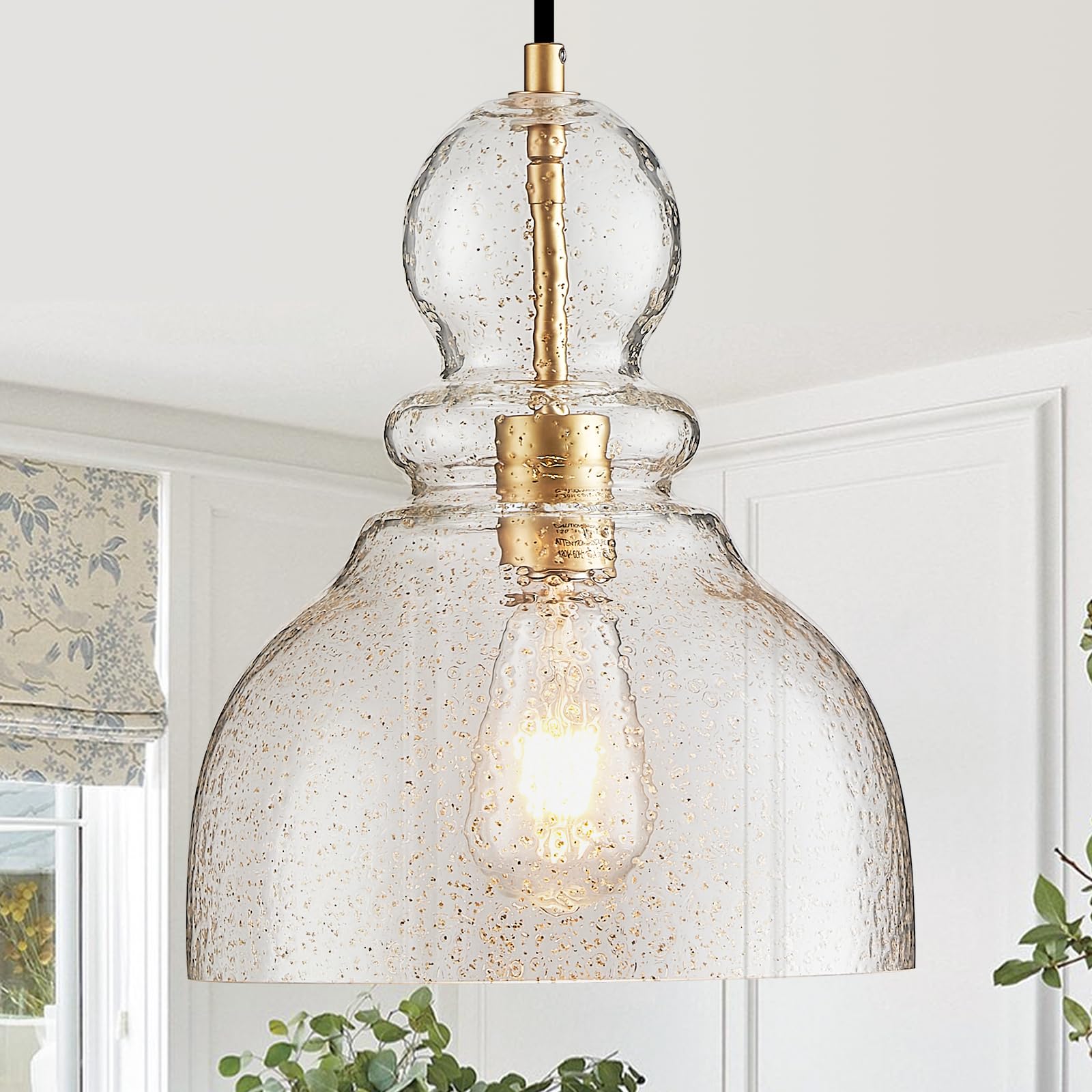 Gold Pendant Lights Kitchen Island, Large Gold Sand Glass Pendant Lighting Over Table 10inch Modern Brass Ceiling Island Light for Kitchen Sink Hallway Entrance