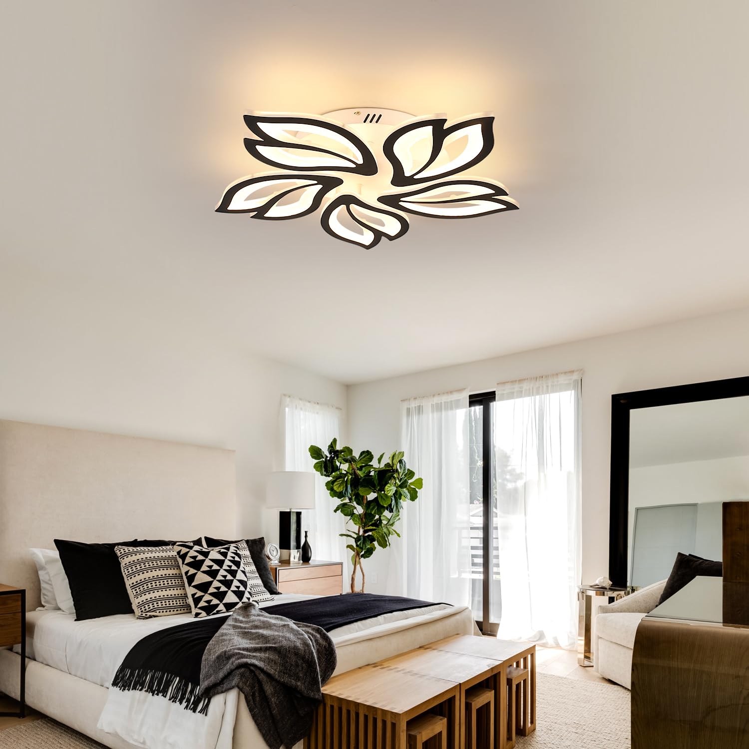 Comely 5 Teste Petalo Plafoniera LED Soffitto Dimmerabile, 45W 6000LM Lampada da Soffitto LED con Telecomando/APP, 3000K-6500K, Lampadario LED per Soggiorno, Camera da Letto, Cucina, (60cm)
