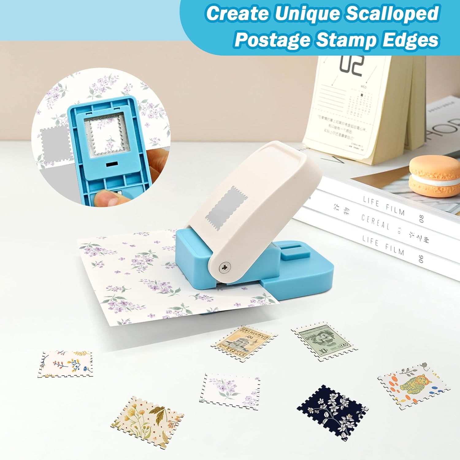 Postage Stamp Punch, 1 x 0.8 Inch Stamp Puncher for Crafting, Rectangular Stamp Cutter Hole Punch for Scrapbooking, Junk Journaling, Card Making & Gift Tags