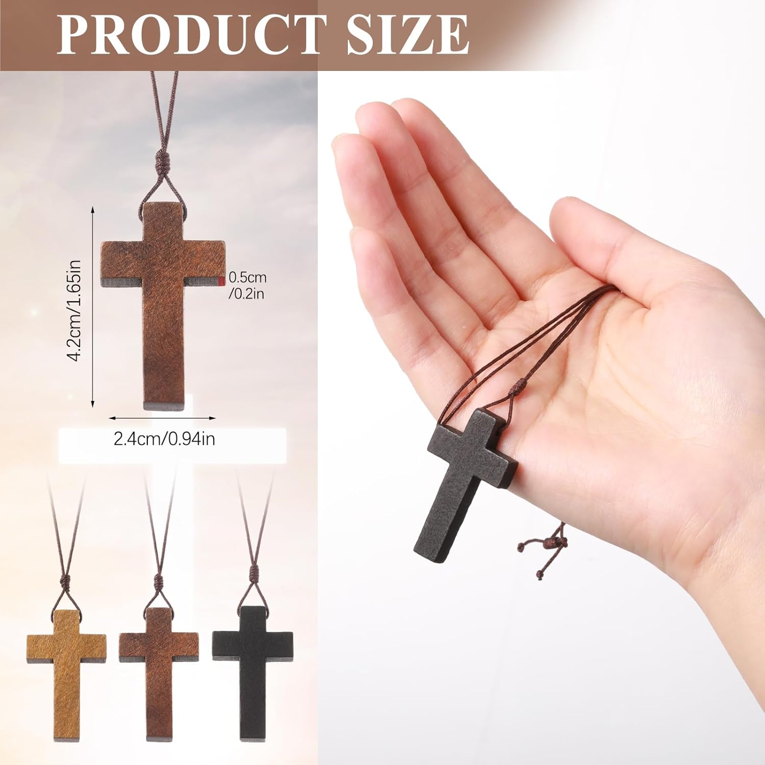 Wood Cross Necklace Bulk for Bible Verse Party Favor 3 Color Wood Cross Pendant Necklace Wooden Crucifix on Cord Christian Gifts - Image 2
