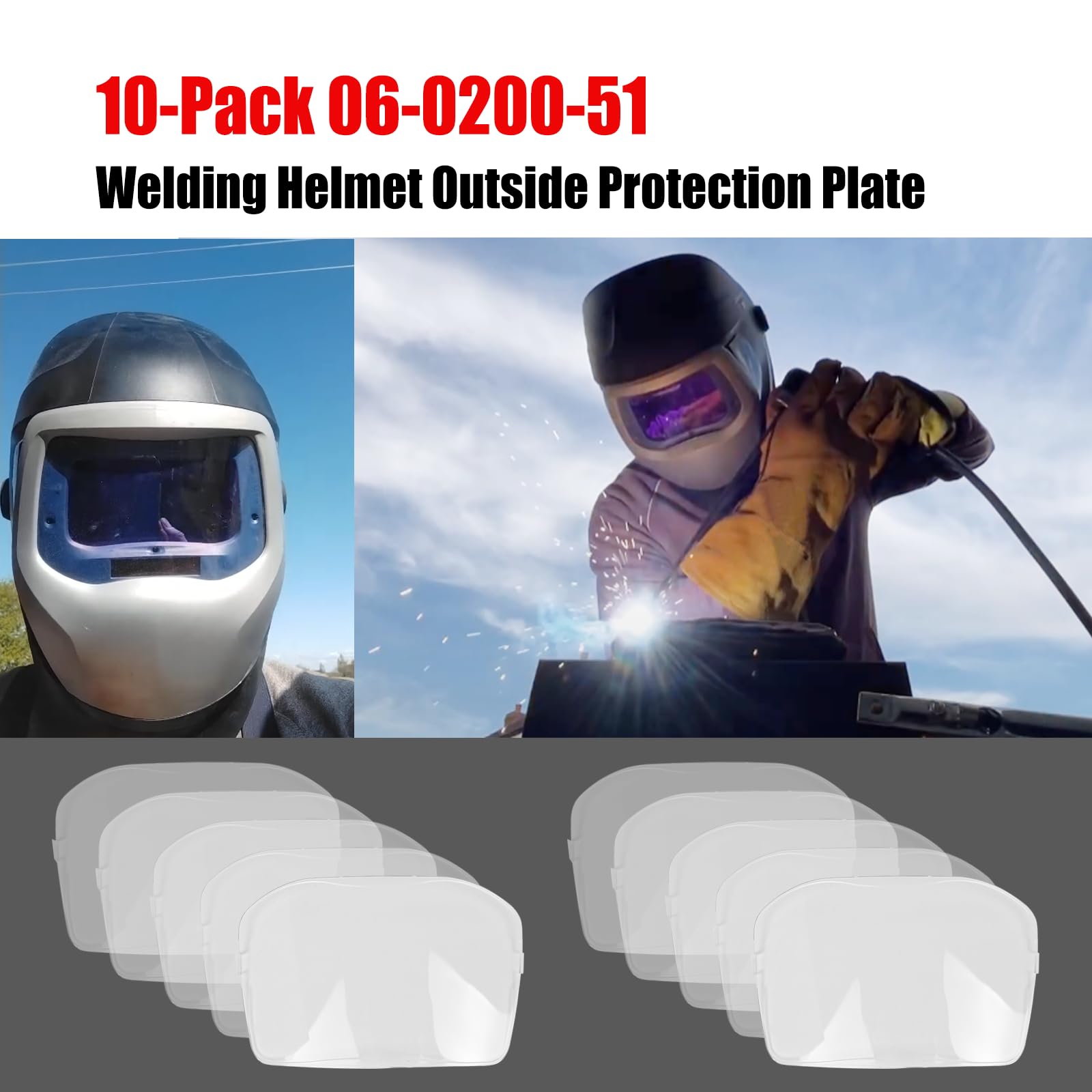 Confezione da 10 piastre di protezione esterna per casco da saldatura 9100 06-0200-51 | Lente di protezione esterna di ricambio adatta ai modelli 9100 FX QR MP Air FX-Air per casco da saldatura