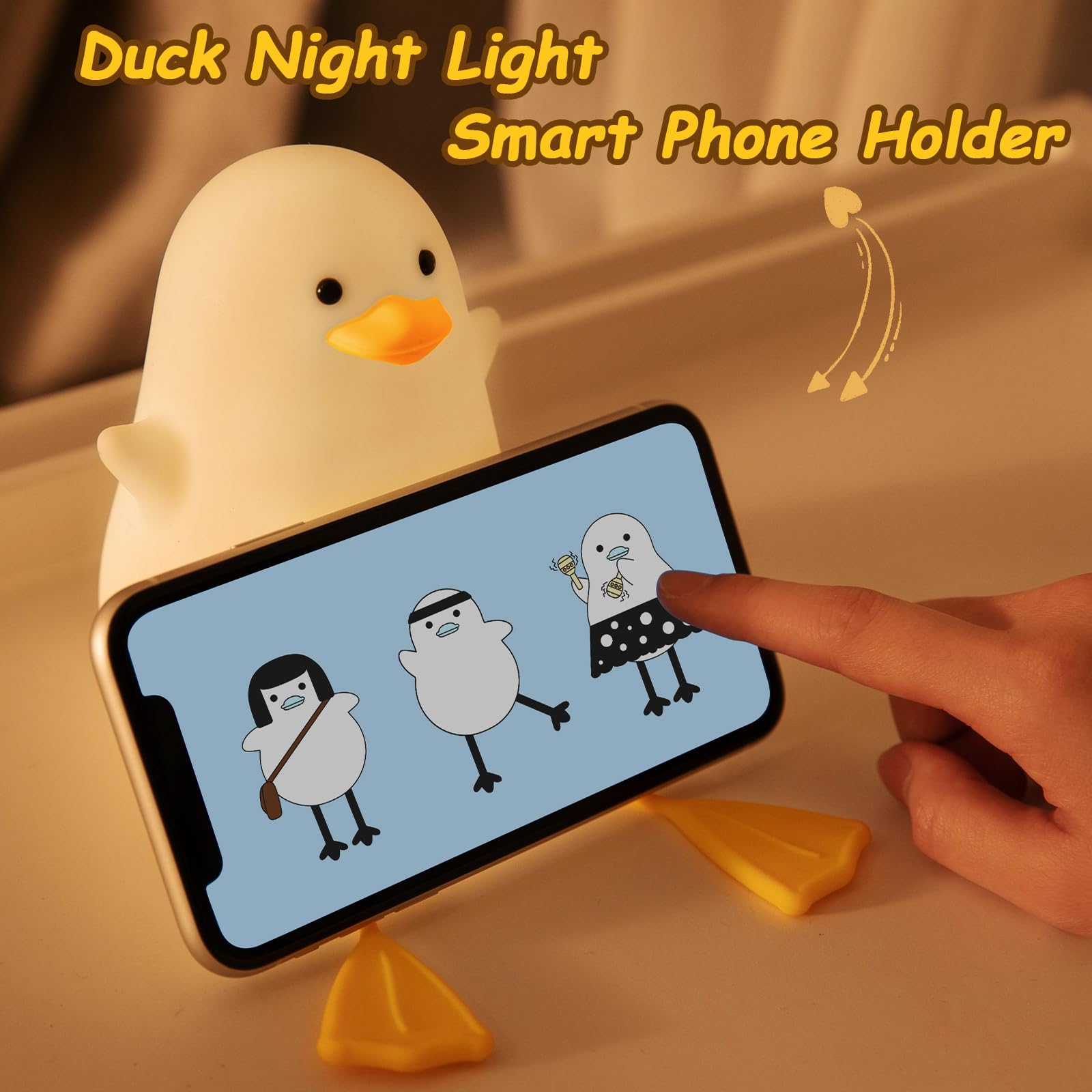 GIACOMO Luce Notturna Per Bambini, Luce Notturna Silicone Anatra, Luce Notturna LED Neonati Con Timer da 20 Minuti, Lampada da Comodino Per La Camera Dei Neonati, Ricaricabile USB, Controllo Tattile