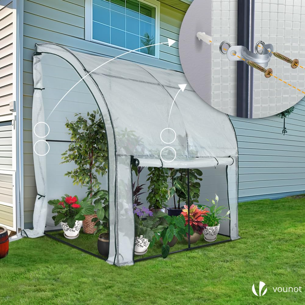 VOUNOT® Serre de Jardin en Toutes Saisons d'hivernage Murale Adossée pour Légumes Plantes Fleurs Adossée avec Bâche PE 135g/m2 a Tomate pour Balcon Terrase Jardin 200x100x180cm Blanc