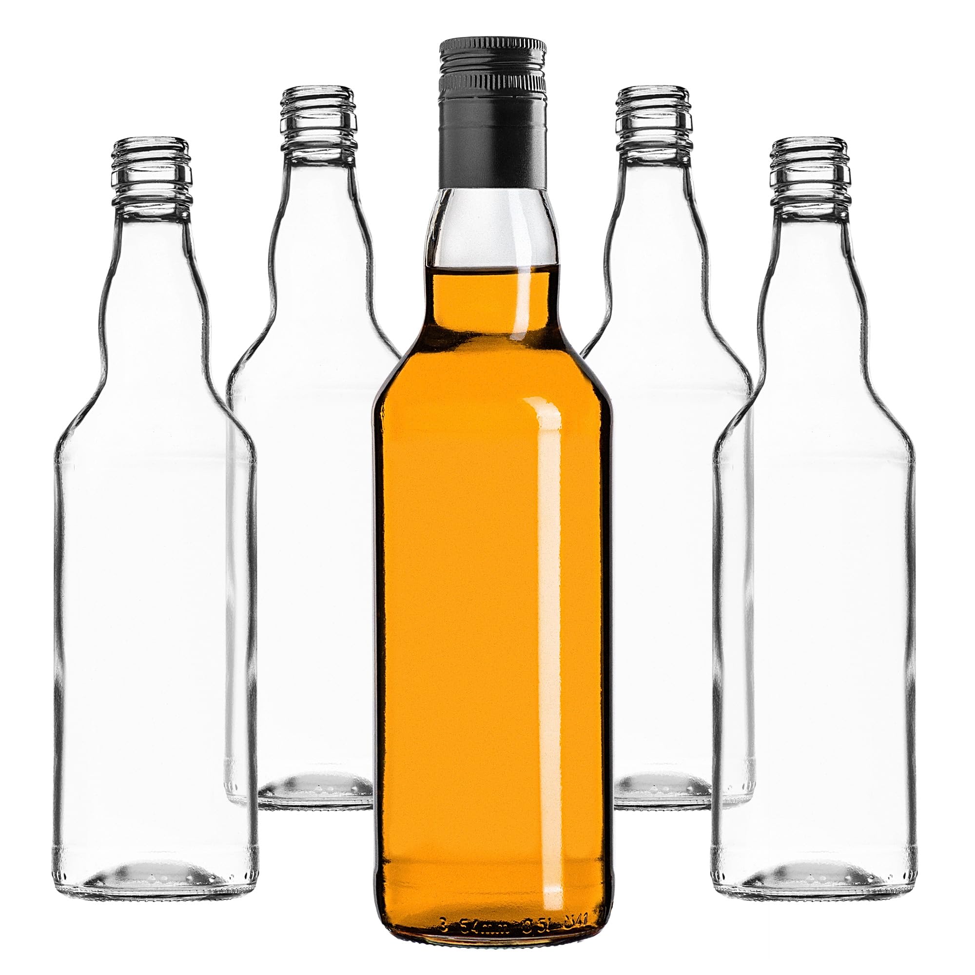 KADAX Set di 10 bottiglie in vetro 500ml con tappo a vite nero, lungo – bottiglie vuote da riempire per succhi, sciroppo, olio e liquore, conservazione alimentare
